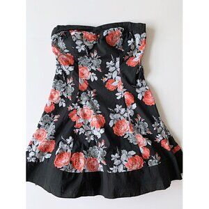Speechless Women Juniors Black Floral Cotton Strapless Dress, size 9 Juniors
